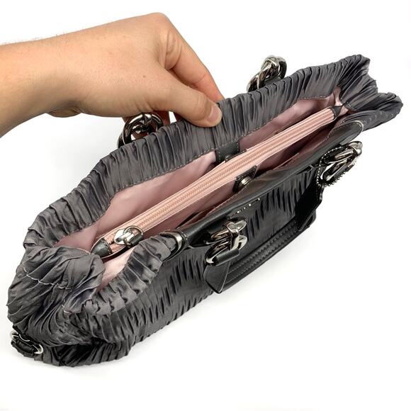 COACH #F20050 Ashley Gathered Carryall Satchel Bag Grey Satin - Picture 7 of 11